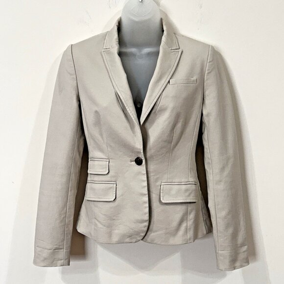 BANANA REPUBLIC Petite 00 Tan Stretch Fitted Blazer Lined Teal Accent Back Vents - Picture 1 of 10